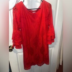 Red Lace Long Sleev Mini Dress